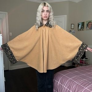 oversized vintage poncho with cheetah cuff and collar details